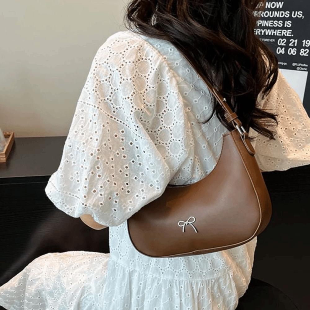 Solid Color Bowknot Underarm Bag Korean Y2K Handbag Trendy Bowknot Armpit Bag  Girls