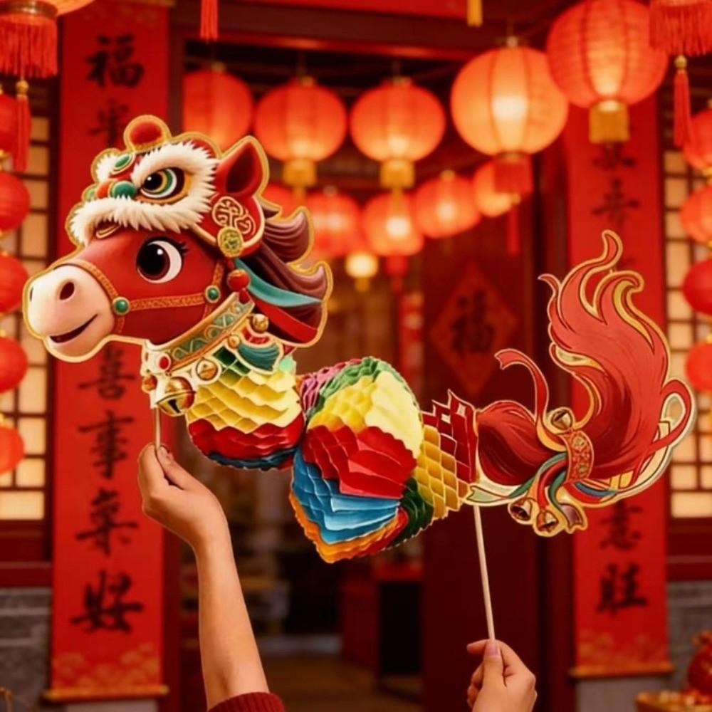 Cartoon Chinese Paper Dance Horse 2026 Horse Year 3 D Dragon Horse Handmade Craft Handheld Horse Ornaments