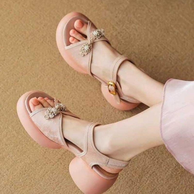 Sandales Femme Mode Luxe Rétro Luxe Léger Petites et Populaires Style Français 2024 Été Nouveauté Chaussures pour Femmes Sandales Mode pour Extérieur