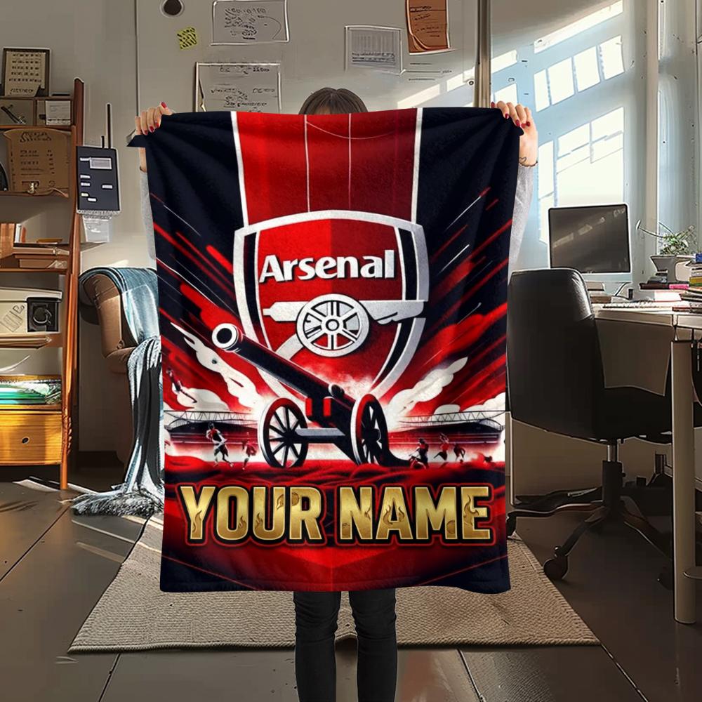 1PC Custom Name Arsenal Patterned Flannel Blanket Suitable For All Seasons for Home Decor Warmth and Comfort Gifts Holiday Present