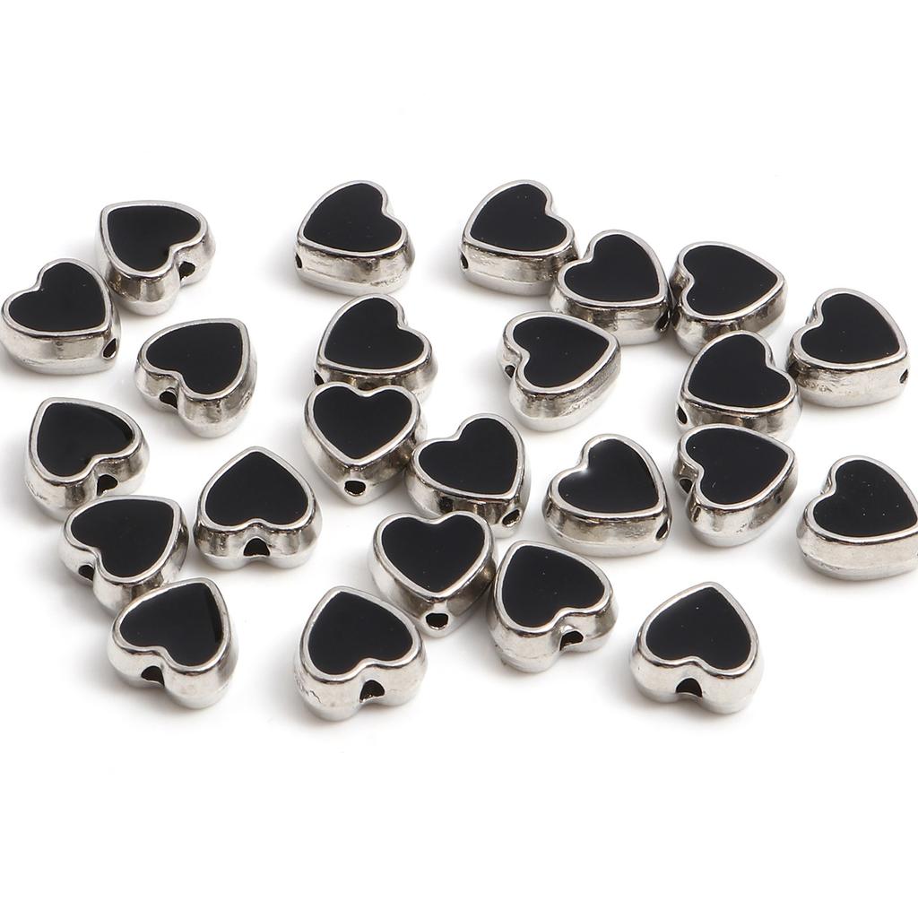 20PCs Heart Spacer Beads Multicolor Spacer Beads Silver Color Metal Beads DIY Making Bracelets Jewelry Sweet Valentine's Day