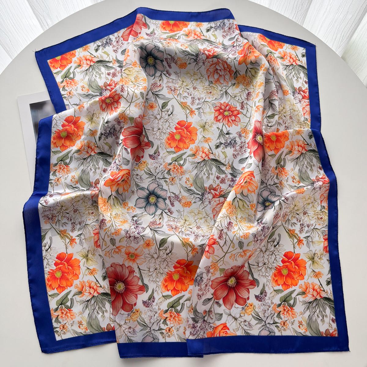

Luxury Square Scarf For Women Elegant Ladies Hijab Neckerchief Fashion Floral Print Shawl Soft Stain Imitation Silk Bandana