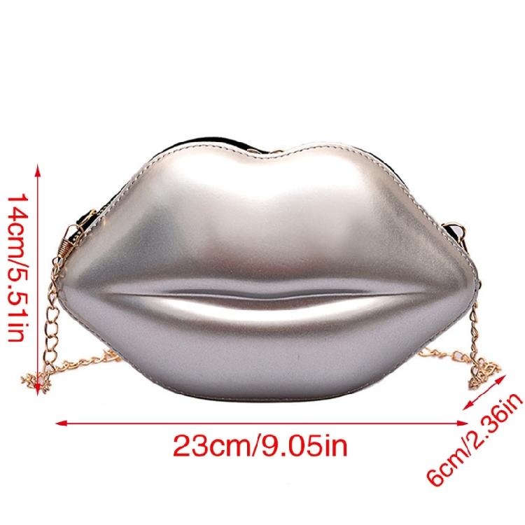 Schultertasche mit Kette, Kunststoff-Lippenform, Kleine Abendtasche mit Reißverschluss