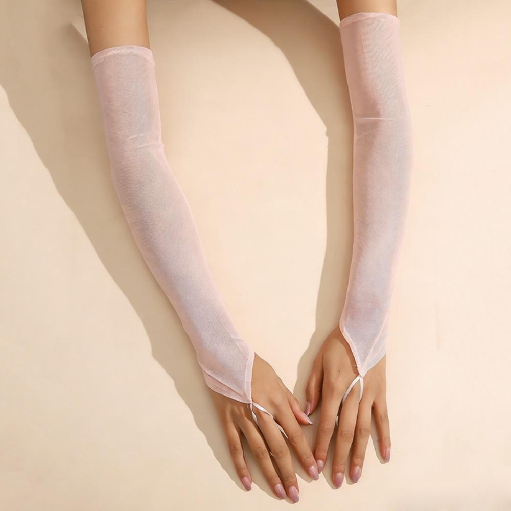 50cm Sun Protection Women Gloves Stretchy Sheer Mesh Gloves Fashion Long Fingerless Gloves  Wedding