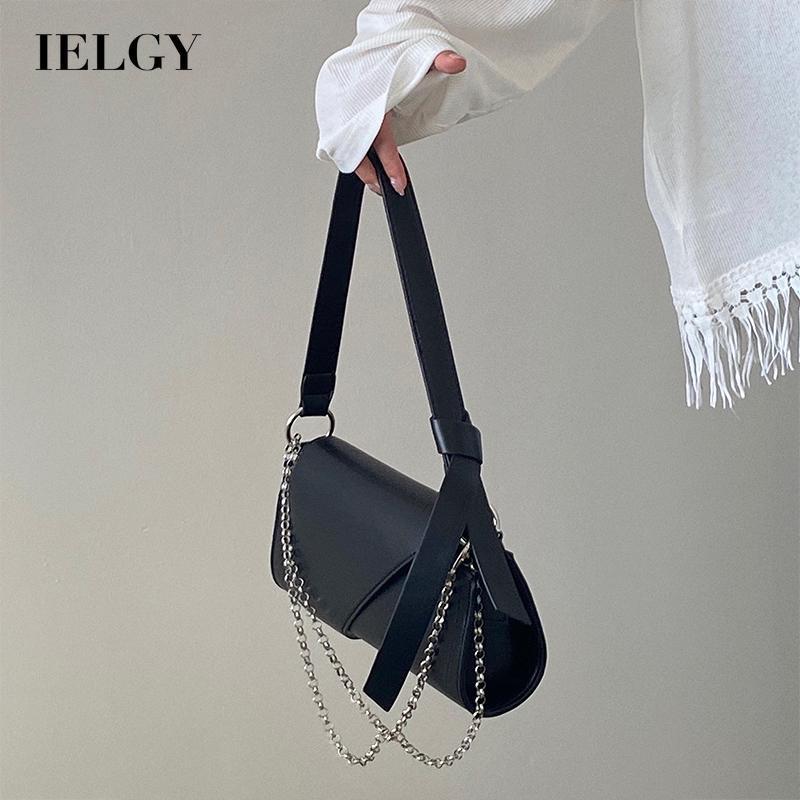 IELGY Niche Design Black Trendy Chain Bag Wild Fashion Foreign Style Single Shoulder Bag Messenger Bag