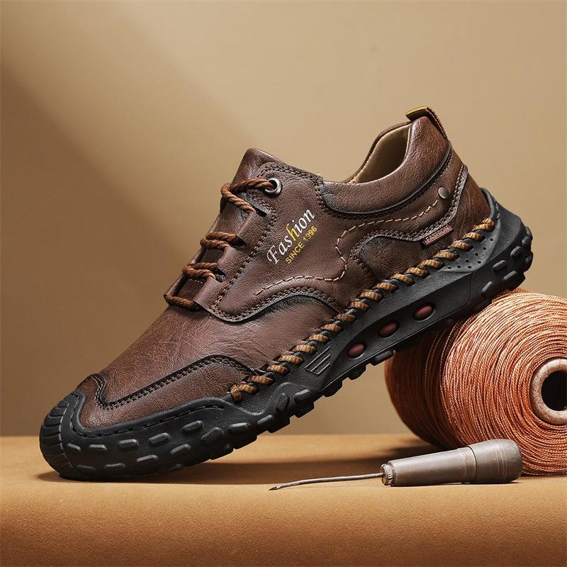 Large Size Men's Shoes 2025 New Handmade Casual Leather Shoes Men's Soft Sole Low-top Doudou Shoes Extra Large Size 4748