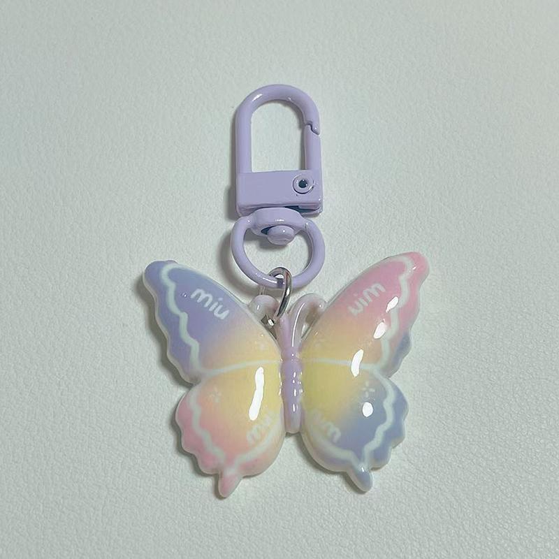 Colorful Butterfly With Colorful Letters Keychain Pendant Earphone Hanger Women Couple Keychain Bag Pendant Backpack Accessories