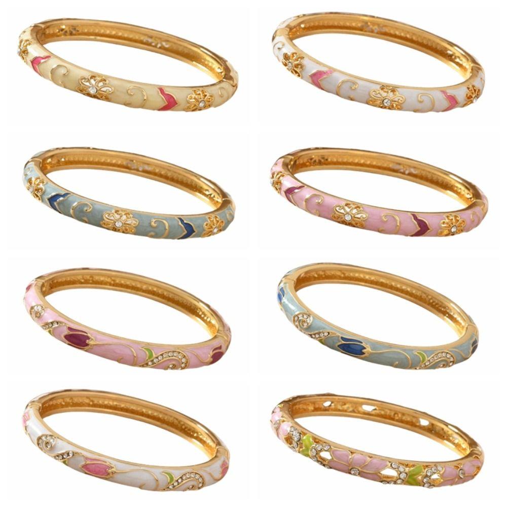 

Chinese Style Hollow Out Flower Bangle Enamel Women s Hand Bracelet Vintage Cloisonne Bangle Girls Style 5
