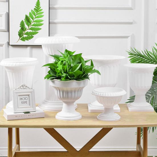 Vază înaltă vintage din plastic, Vas tip urnă, Ghiveci de flori cu bază pe piedestal, Interior Exterior, Ghiveci decorativ retro pentru Grădină, Terasă, Verandă, Casă, Nuntă