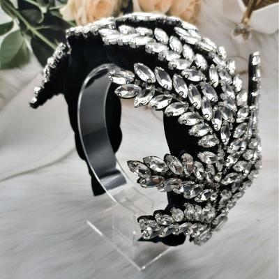 Diadema Barroca de Moda con Diamantes Completos Twist de Franela Parte Superior del Cráneo Alto Diadema de Bola Horquilla Femenina Arce Grande