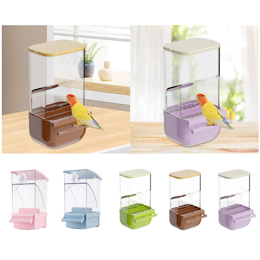 No Mess Bird Feeder Sturdy Automatic Parrot Feeder with Perch Cage Accessories Food Container for Budgies Canary Finch Cockatoo
