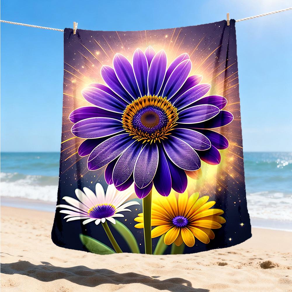 1pc Purple Daisy Outdoor Flannel Blanket Soft All Season Polyester Throw , Perfect for Picnics & Travel , Picnic Accessory