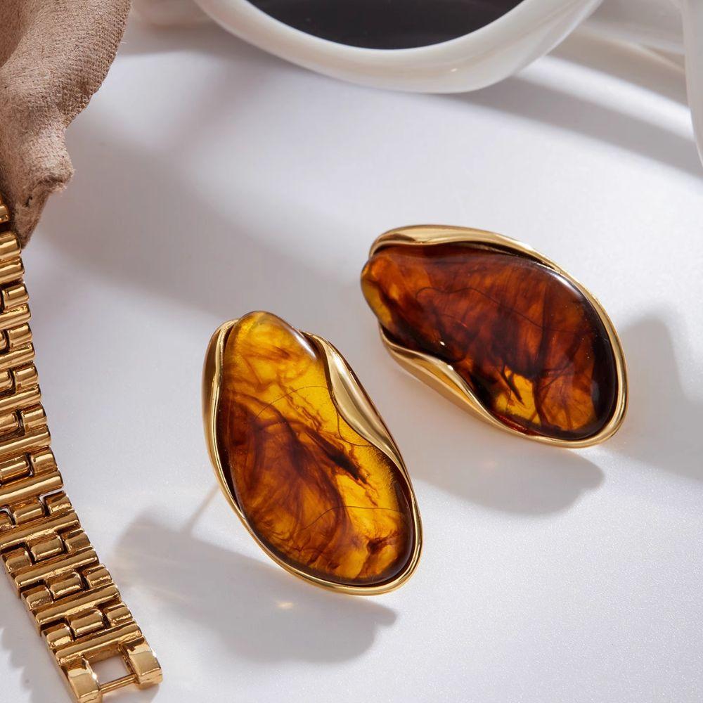 Brown Green Beige Women Earrings Stainless Steel Vintage Finger Rings  Jewelry Gift