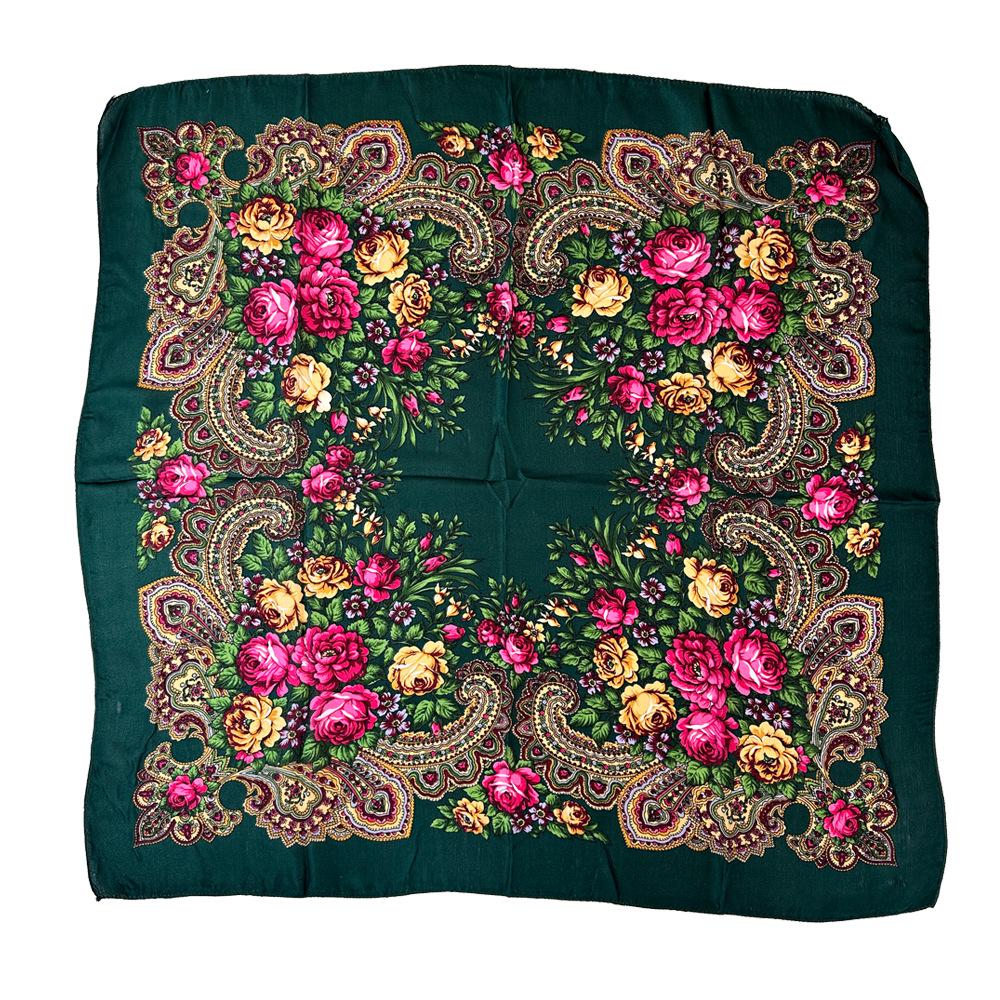 Yunnan Floral Headscarf for Middle-Aged and Elderly Rural Women - Russian Ethnic Style