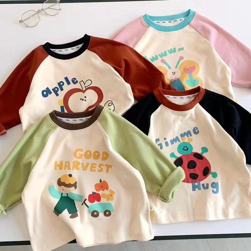Girls And Boys' Casual Cotton Long-sleeved T-shirts For Summer, Simple Children's Tops