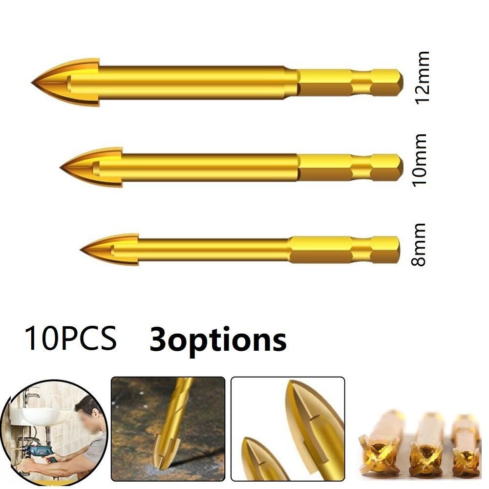 10X 8/10/12mmTitanium Ceramic Tile Marble Glass Drill Bits Spear Head Hex Shank