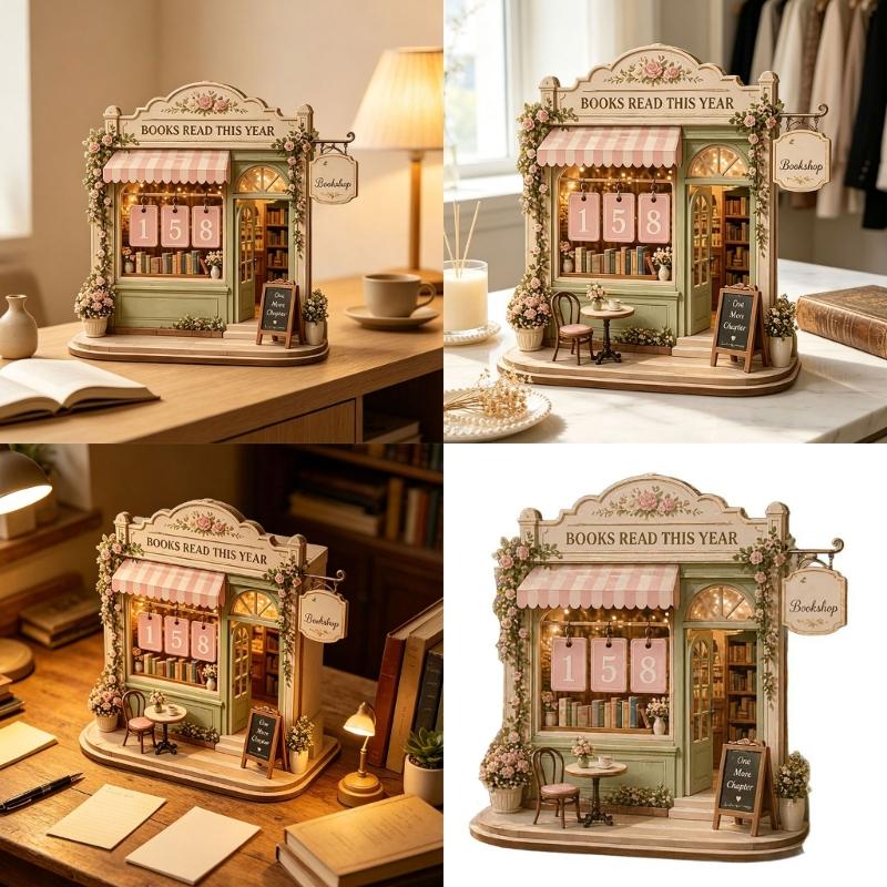 Books Read This Year Counter Plaque Wooden Reading Trackers Decors Number Tab Display Sign for Home Desks, Study Shelves, Library Shelves, and Book