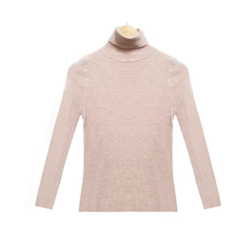 2024 Women's Versatile Slimming Turtleneck Knit Top - Semi-High Neck, Long Sleeve for Spring, Autumn, Winter.