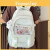 Color Solid Simple Letter Embroidery Student Backpack With Pendant And Badge