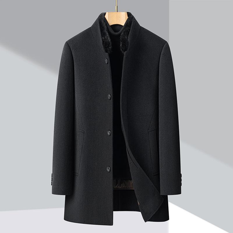 

Двустороннее кашемировое пальто для мужчин, новый воротник-стойка, воротник из норки, утолщенное шерстяное пальто, верхняя часть на пуховике средней выдержки 195