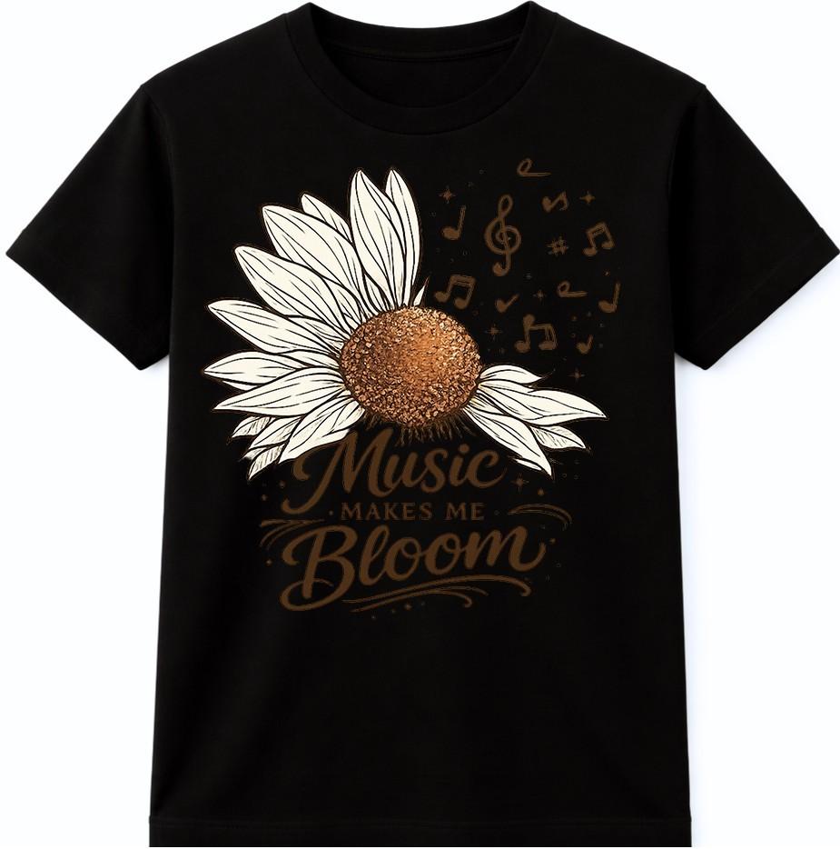Sunflower Music T Shirt Music Makes Me Bloom Graphic Lover Quote Tee Top XL