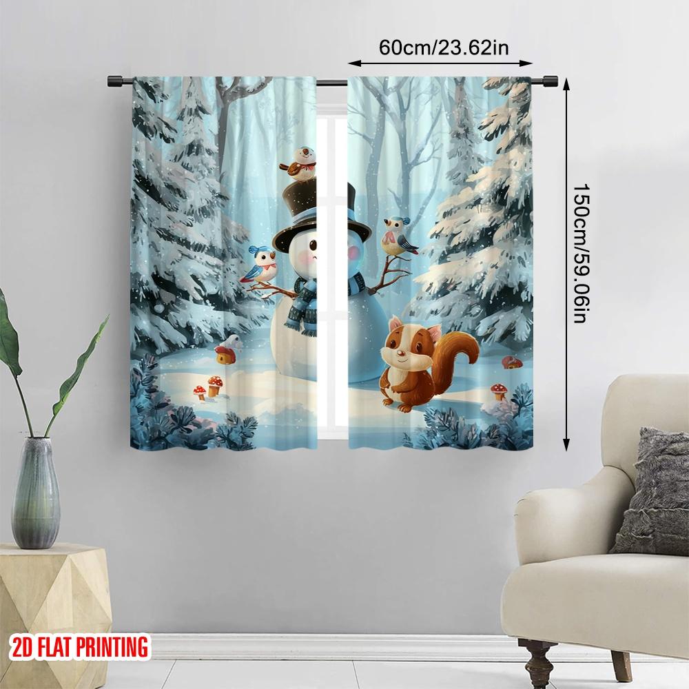 2 Stück, 2D-Flachdruck Vorhänge Rollos Winter Schneemann & Eichhörnchen Polyester Einfache Montage (ohne Stange) Heimdeko für