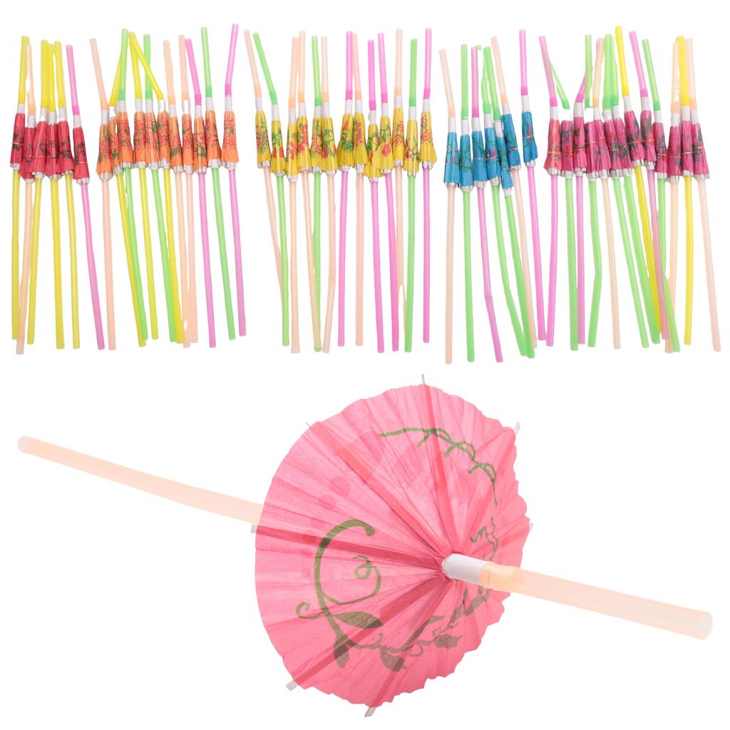 Premium-50 Umbrella Parasol Drinking Straws, Hawaiian Beach Cocktail Luau Party Decorations Supplies