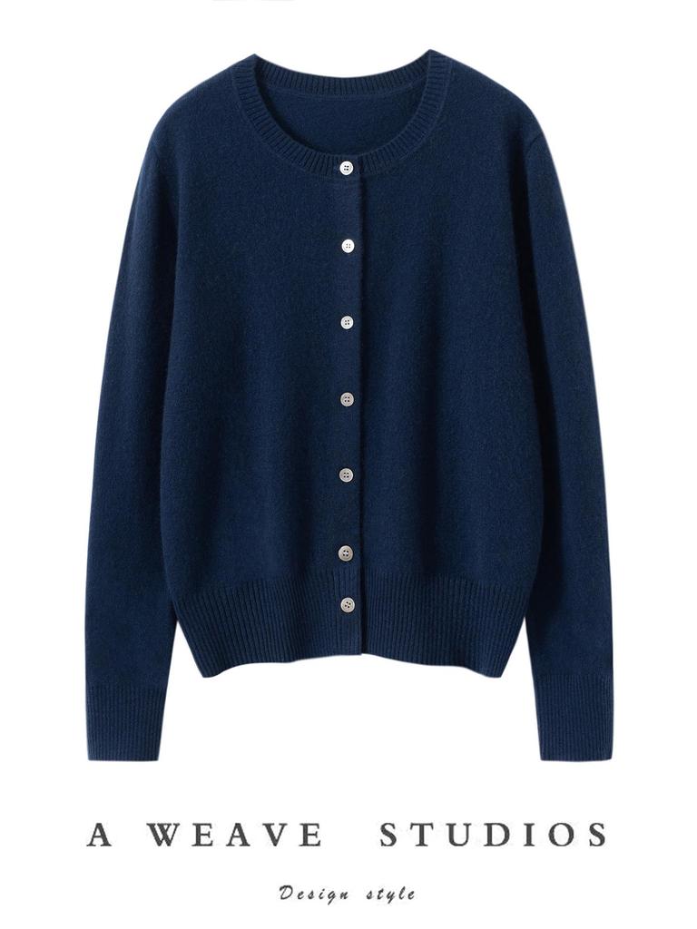 Women's Loose Fit Cashmere Cardigan - Round Neck, Slimming, Trendy Long-Sleeved Outerwear Sweater