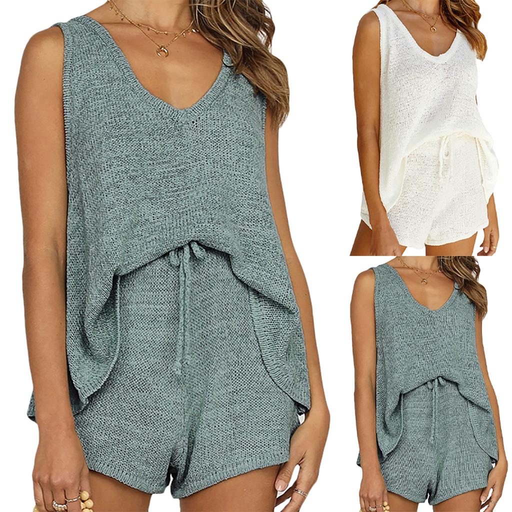 Sleeveless Summer Outfits Women V Neck Tank Top High Waist Shorts Matching Sets Korean Streetwear Buy At A Low Prices On Joom E Commerce Platform