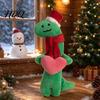 Green Red Plush Figurine Cute Christmas Dinosaur Doll Mini Stuffed Dino Toy with Santa Hat Decorative Accent for Windows & Scarf Soft Animal Holiday