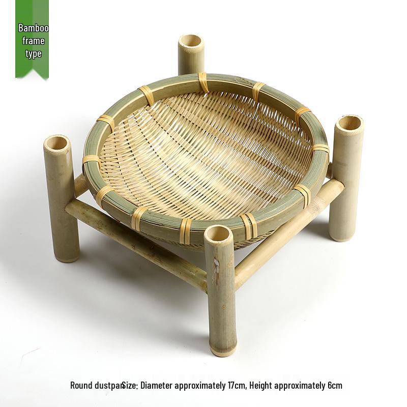 Handmade Bamboo Woven Basket Set - Round Winnowing Basket and Snack Plate for Hotel or Restaurant Use