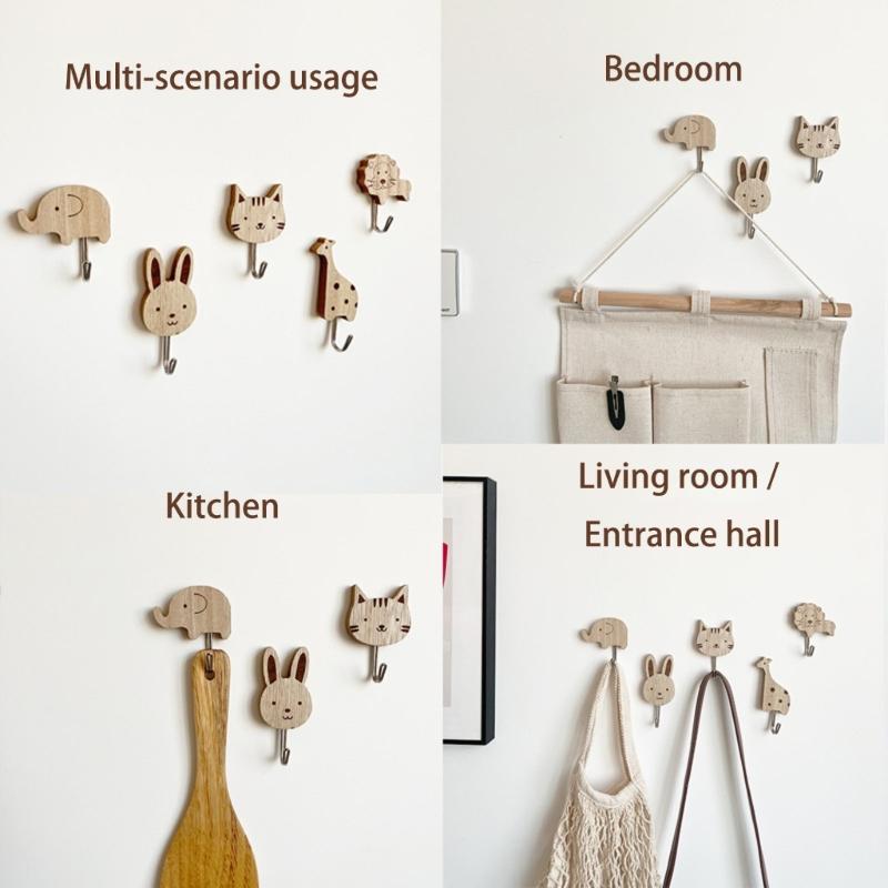 Kids Room Wood Animal Hook Decorative Wall Mount Hangers for Clothing Hats School Bags
