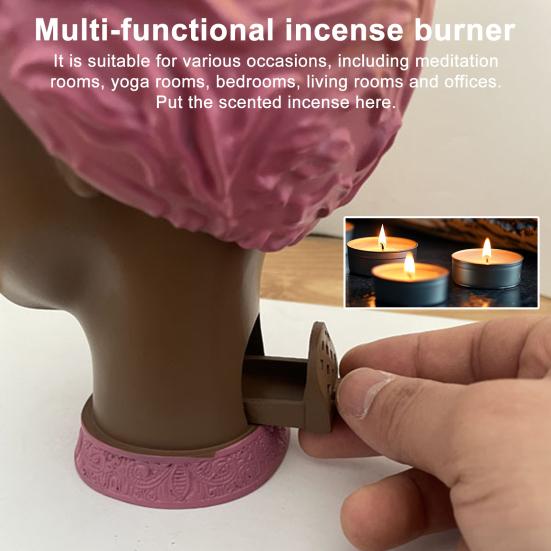 Μαύρη Γυναίκα Θυμιατήρι Κεφάλι Αφρικανής Βασίλισσας Θήκη για Κώνους και Στικς Θυμιάματος Διακοσμητικό Στολίδι για Σπίτι Γραφείο Δωμάτιο Γιόγκα Διαλογισμού