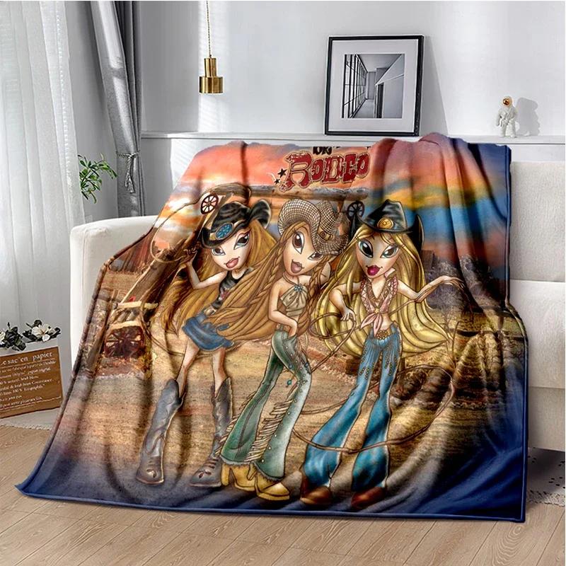 Kawaii Bratz Cartoon Anime Cute Throws Blanket Girl Sofa Home Hiking Picnic Bed Fashion Super Soft Flannel Blanket Birthday Gift