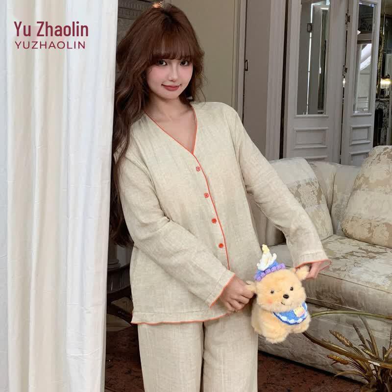 YUZHAOLIN Women s Color-Block Lace Long-Sleeve Pajama Set M