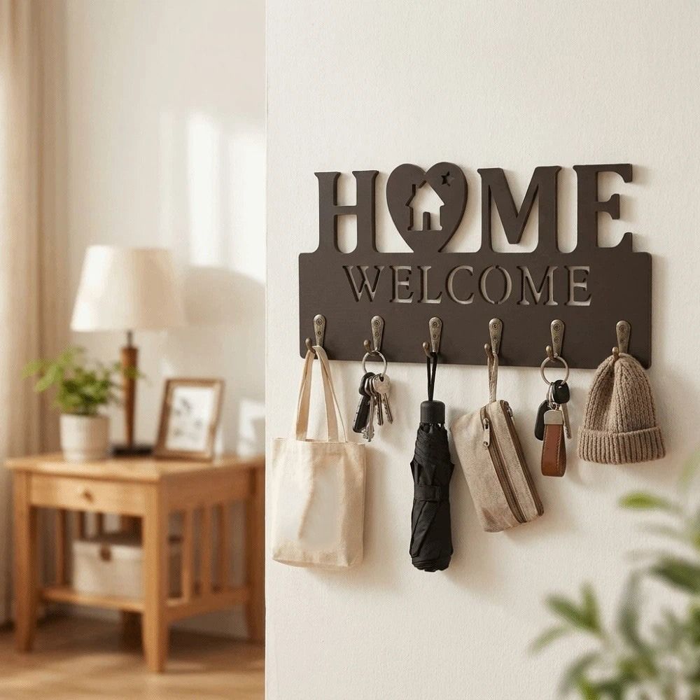 6 Hooks Wall Mount Key Rack Nordic Style Wall Decorative Hook Key Storage Holder Housewarming Gift