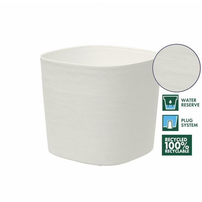 Pot with Water Reserve - GARDEN ID Respect - White 40 X 40 Cm - 100% Household Waste - 100% Recyclable - Structured Surface.