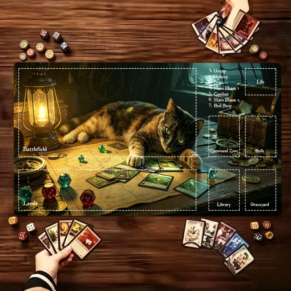 Mystic Black Cat Pattern Game Playmat Non Slip Rubber Smooth Extended Table Mat For Trading Card Game Tabletop Gaming