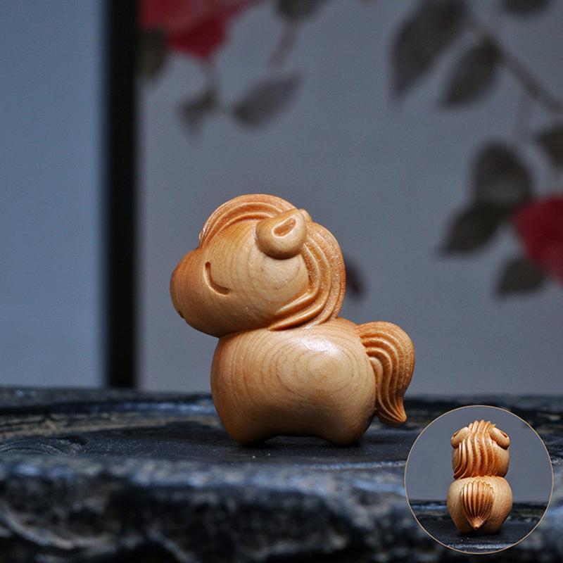 1/2pcs Mini Wood Carving Chinese New Year Horse Ornaments Zodiac Statue Cute Horse Decor Office Desktop Decor Car Decoration