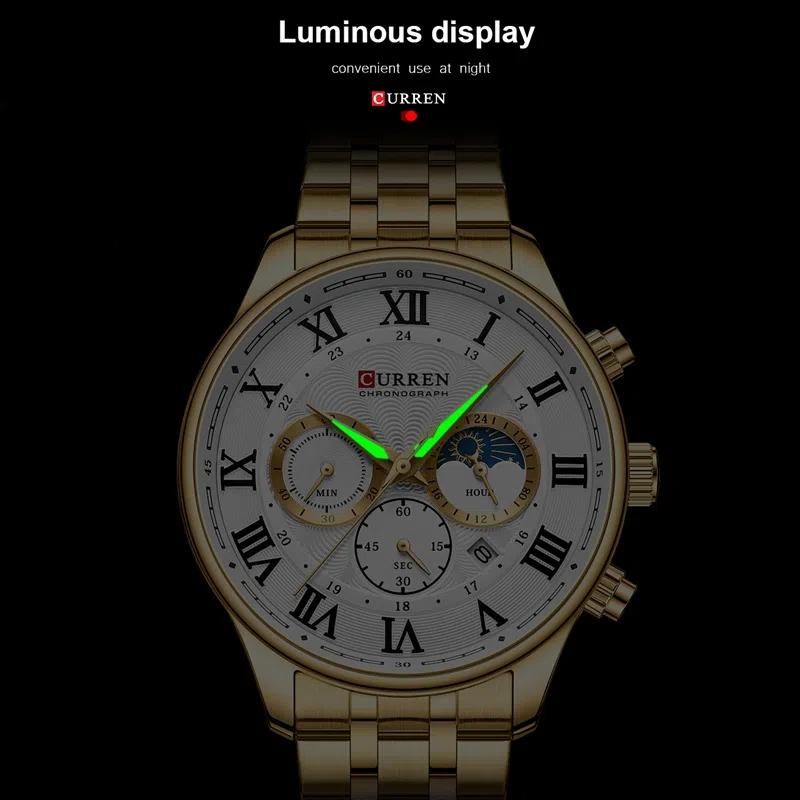 CURREN Men Luxury Fashion Business Watch Casual Sports Watch Chronograph Quartz Watch Stainless Steel Waterproof Luminous Wrist Watch