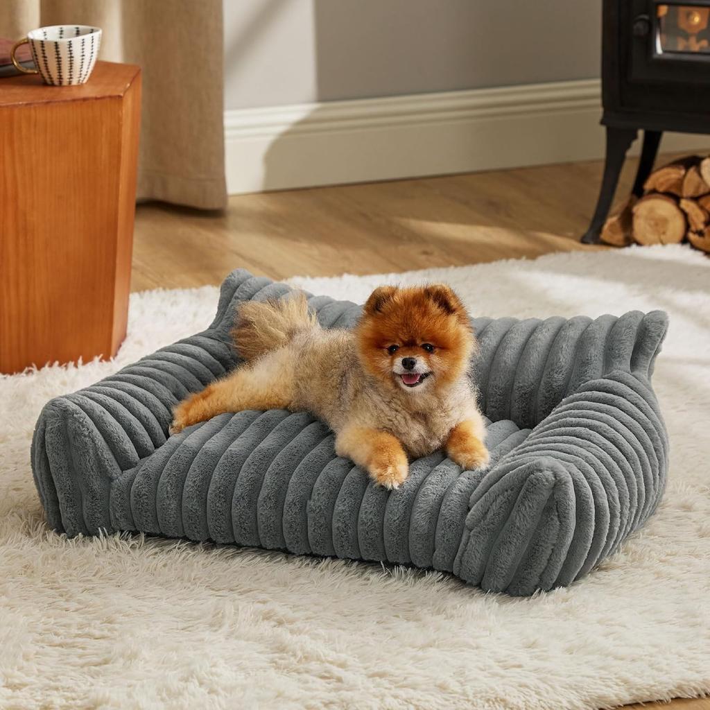 Self-Warming Plush Pet Couch Bed - Calming Orthopedic Sofa for Cats & Small Dogs, Removable Washable Cover with Non-Slip Bottom