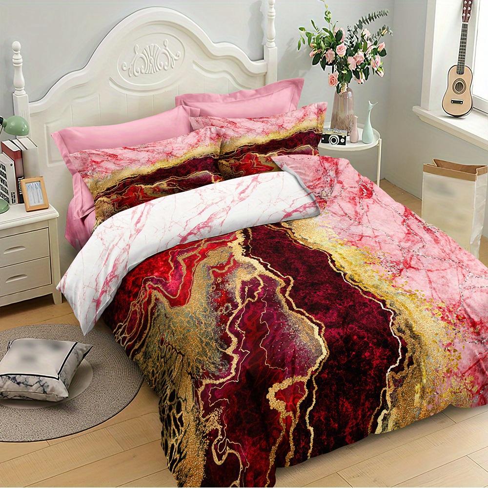 

3Pcs Luxe Duvet Cover Set In Vibrant Marble Design - Breathable Polyester Zip Closure Machine Washable Christmas Gifts EU Single(135*200cm)3pcs