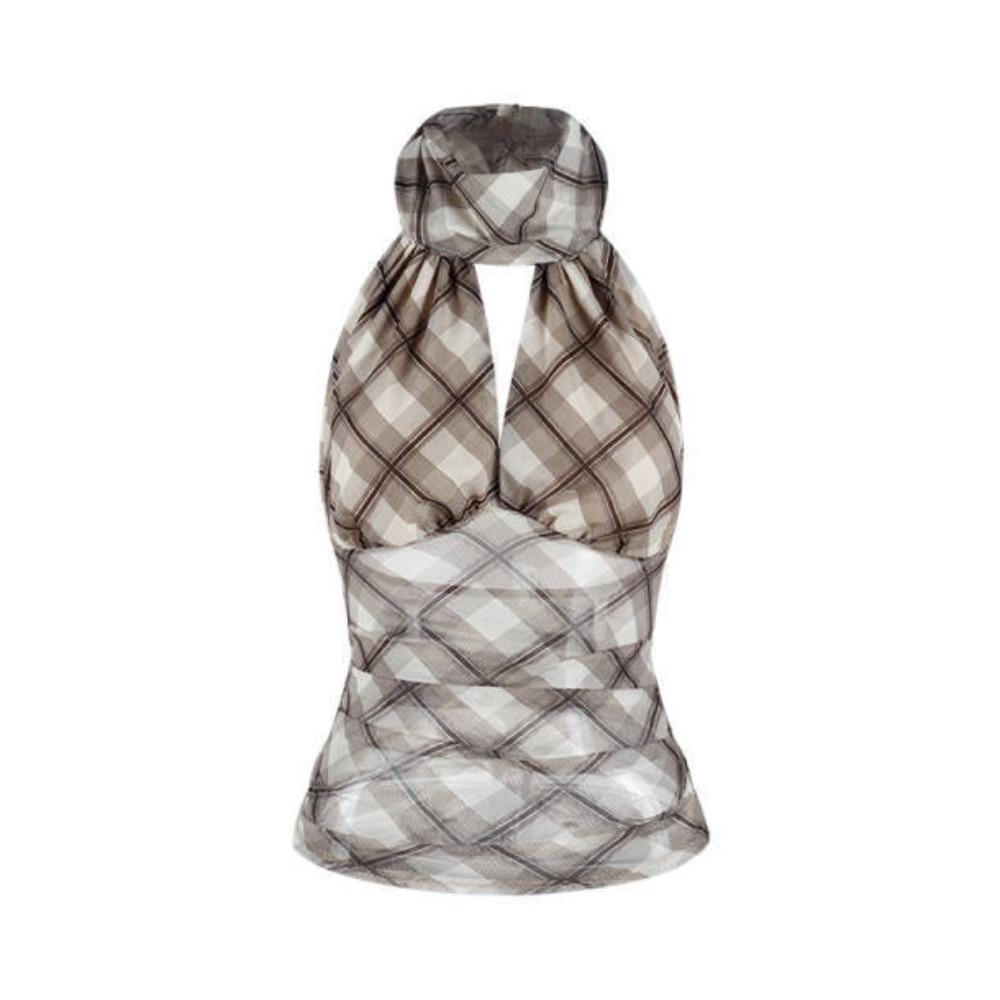 Lace Up Halter Sleeveless Camisole Plaid Stripe Suspender Vest Fashion Slim Crop Tops Travel