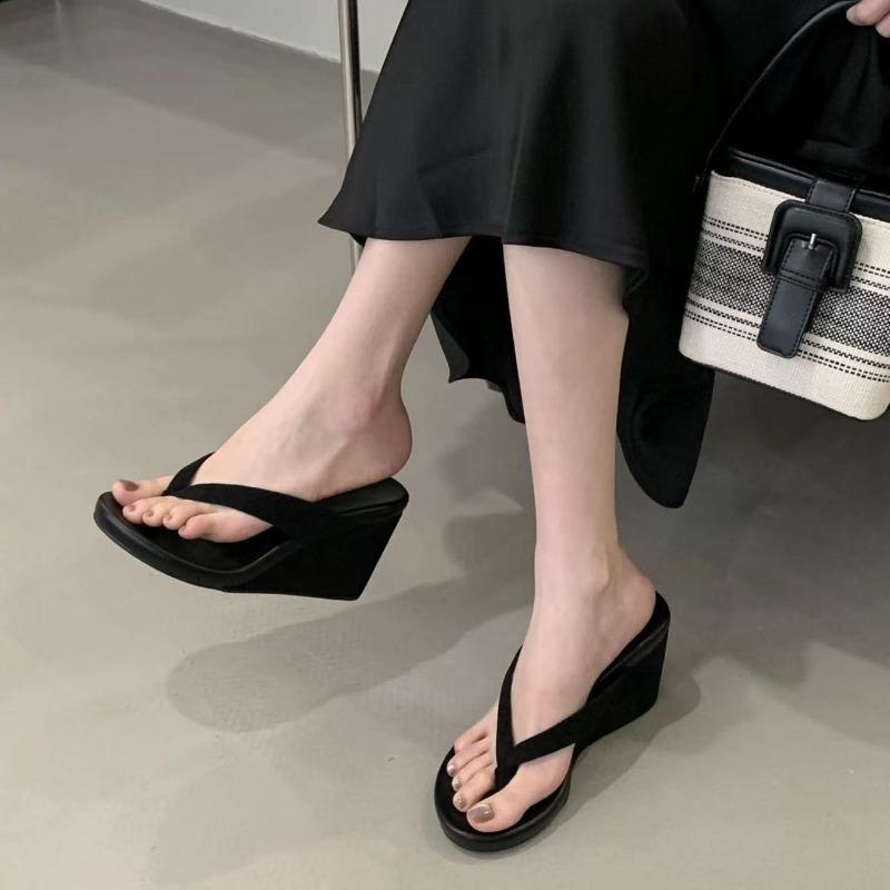 

New Wedges Women Slippers High Heels Clip Toe Shoes Designer Woman s Sandals Summer Flip Flops Sandals Zapatos De Mujer 40 чёрный