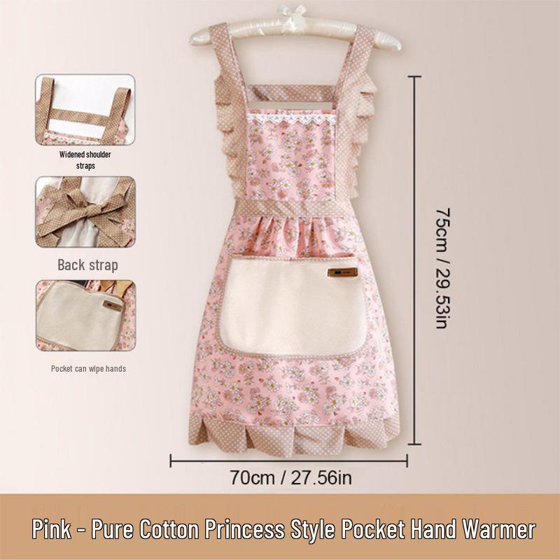 Women's Oilproof Princess Apron with Back Buckle and Large Pocket - Wipeable Kitchen Bib