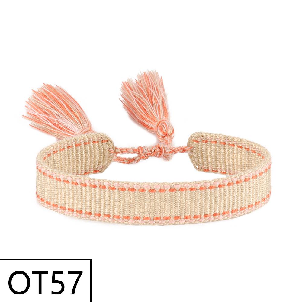 European & American Style Woven Bracelet - Solid Color, 1.3cm, Handmade Tassel, Fashionable Polyester Hand Rope for Women