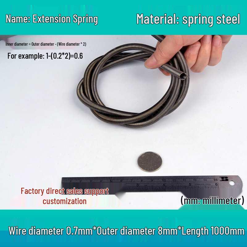 1m Spring Coil Extension with Hook - Strong Tensile Force, Thin Soft Sheath, for Tarpaulins & Sliding Doors