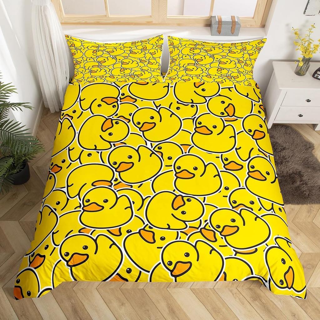 Yellow Duck Duvet Cover Twin Cartoon Ducks Comforter Cover Farmhouse Wild Animal Bedding Set Rustic Country Wildlife Quilt Cover