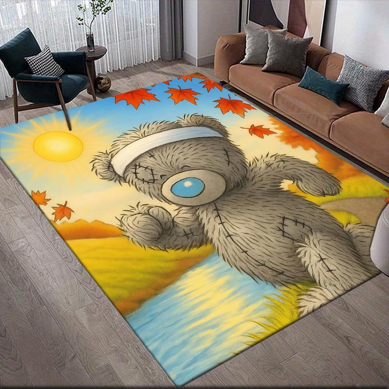 Tatty Teddy Flannel Pattern Square Carpet,Area Rug,Carpet Rug for Living Room Bedroom Sofa Playroom Decor,Non-slip Floor Mat