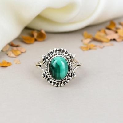 Natürlicher Malachit Edelstein Grüner Edelstein 925 Sterling Silber Handgefertigter Schmuck Boho Ring Für Frauen